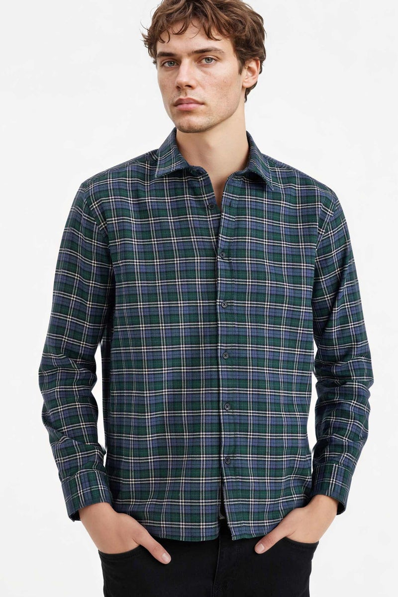DeFacto Green Man Cotton Plaid Shirt Casual - Image 1